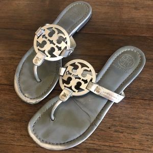 Tory Burch Miller Silver Sandals flat 8.5